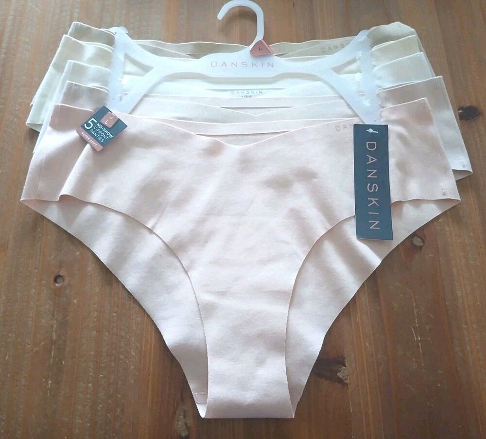 5-Pack Danskin Women's No-Show V-Front Laser-Cut Hipster Panties Nudes Large